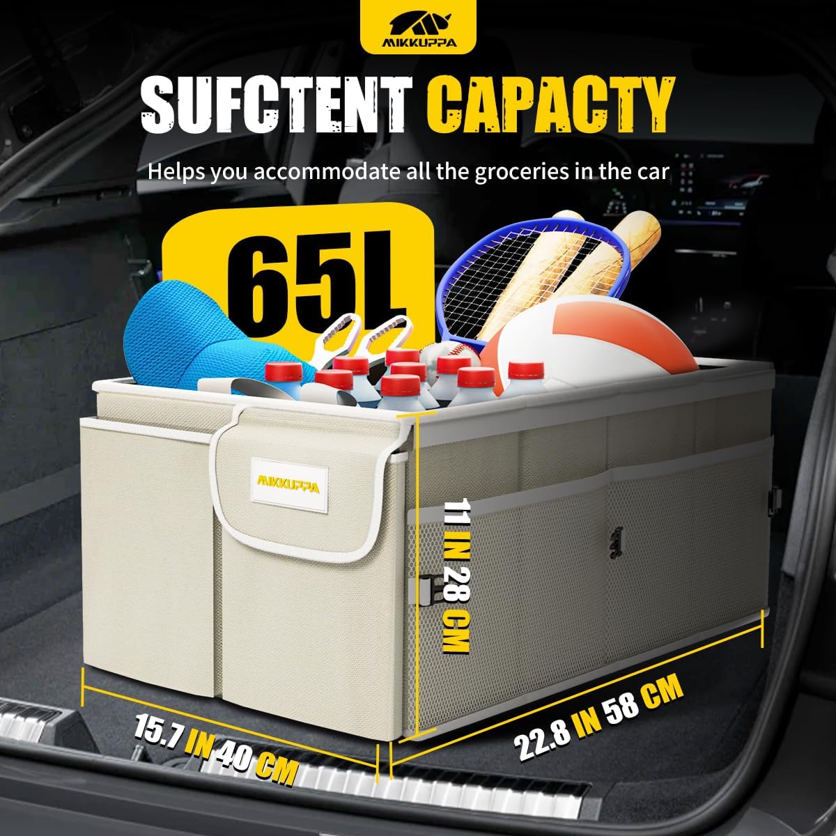 MIKKUPPA Trunk Organizer with Lid - 65L Collapsible Car Organizer, White