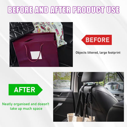 povtii 4 PCS Car Seat Headrest Hooks, Auto Backseat Organizer Hanger Holder, Vehicle Seat Back Storage Hooks for Purse Coat Umbrella Grocery Bag Handbag, Interior Car Accessories (Black)