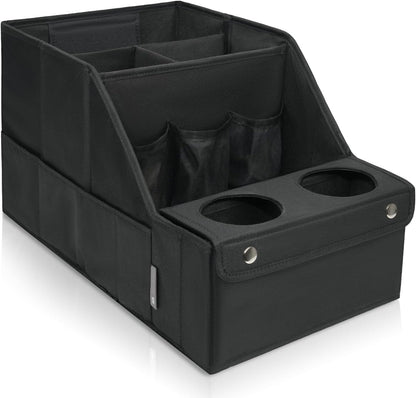 MULISOFT Car Backseat Organizer with 11 Compartments & 2 Cup Holders, Black