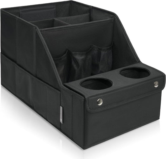MULISOFT Car Backseat Organizer with 11 Compartments & 2 Cup Holders, Black