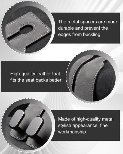 2 Pcs Car Hooks for Headrest, Adjustable Vehicle Seat Back Car Organizers and Storage Accessories, Universal Fit Double Metal Leather Purse Holder for Car (Grey)