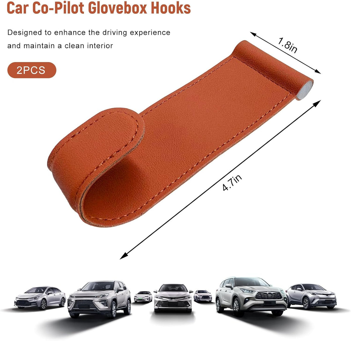 2 PCS Car Co-Pilot Glovebox Hooks, Vehicle Glovebox Storage Hanger Passenger Seat Hanging Hook, Anti-Scratch Auto Glove Box Hanger Interior Organizer for Handbags Purses Umbrellas (Orange)