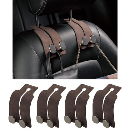 KINIVA Car Seat Headrest Storage Hooks, Set of 2, Suede PU Leather, Double Hooks (Grey)