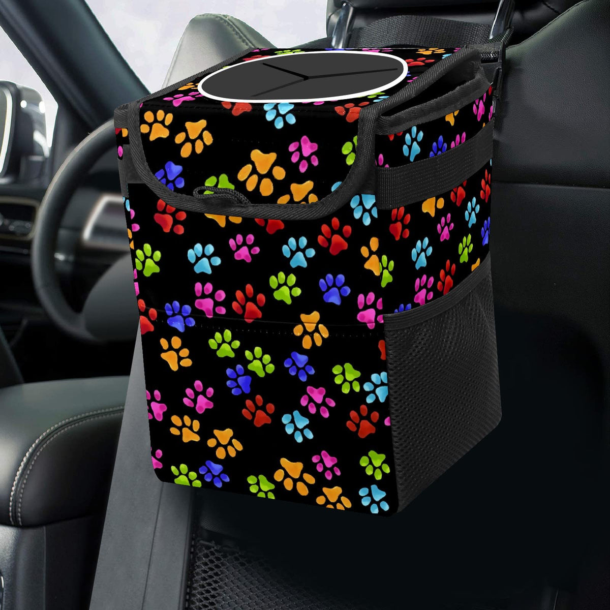 Gothic Moon Stars Boho Car Trash Can with Lid - Collapsible Reusable Waterproof Car Garbage Bag - Organizer