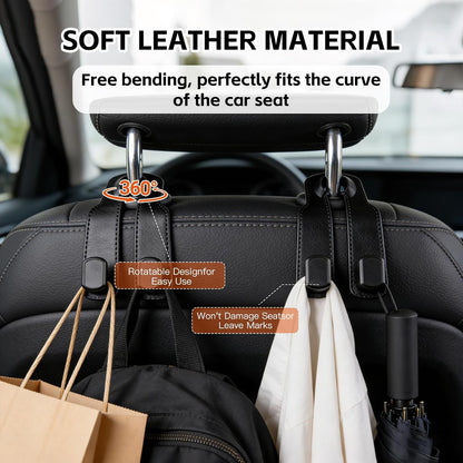 Car Seat Headrest Hooks for Purses and Bags, 4-Pack Heavy Duty Car Seat Hooks with Anti-Slip Pad, Universal Car Backseat Organizer Hanger Accessories for Grocery Bags (Black)