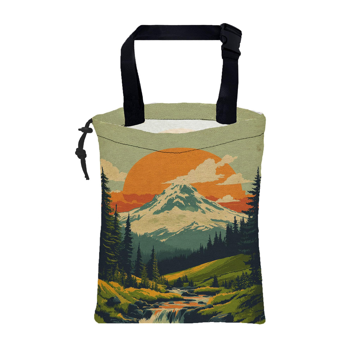 Adventure Awaits Car Garbage Bag Mountain and Bird Hanging Canvas Car Trash Bag Drawstring Car Back Seat Organizer for Car Back Front Seat Console with Adjustable Buckle
