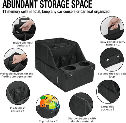 MULISOFT Car Backseat Organizer with 11 Compartments & 2 Cup Holders, Black
