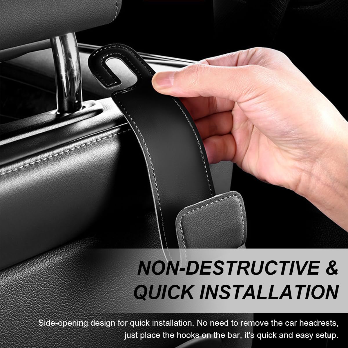 2 PCS Car Seat Headrest Hooks, Microfiber Leather Hanger Holder Hook for Hanging Purse and Bag, Universal Vehicle Back Seat Organizer Hook for Grocery Bag Handbag Coat (Black)