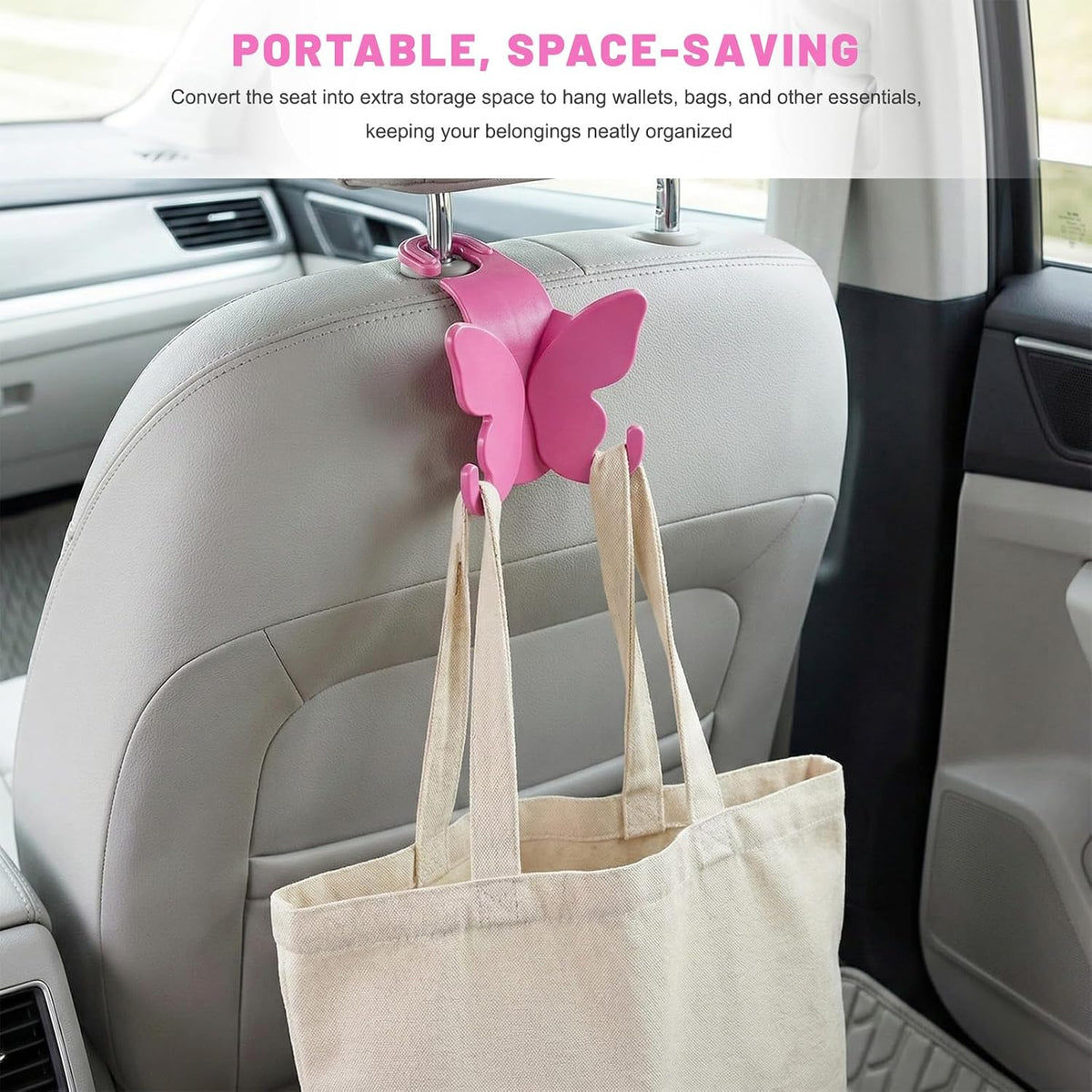 2 PCS Car Seat Headrest Hook, Butterfly Multipurpose Storage Hook Seat Back Purse Holder, Cute Butterfly Headrest Purse Hanger Interior Accessories for Car Truck SUV (Pink)