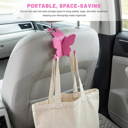 2 PCS Car Seat Headrest Hook, Butterfly Multipurpose Storage Hook Seat Back Purse Holder, Cute Butterfly Headrest Purse Hanger Interior Accessories for Car Truck SUV (Pink)