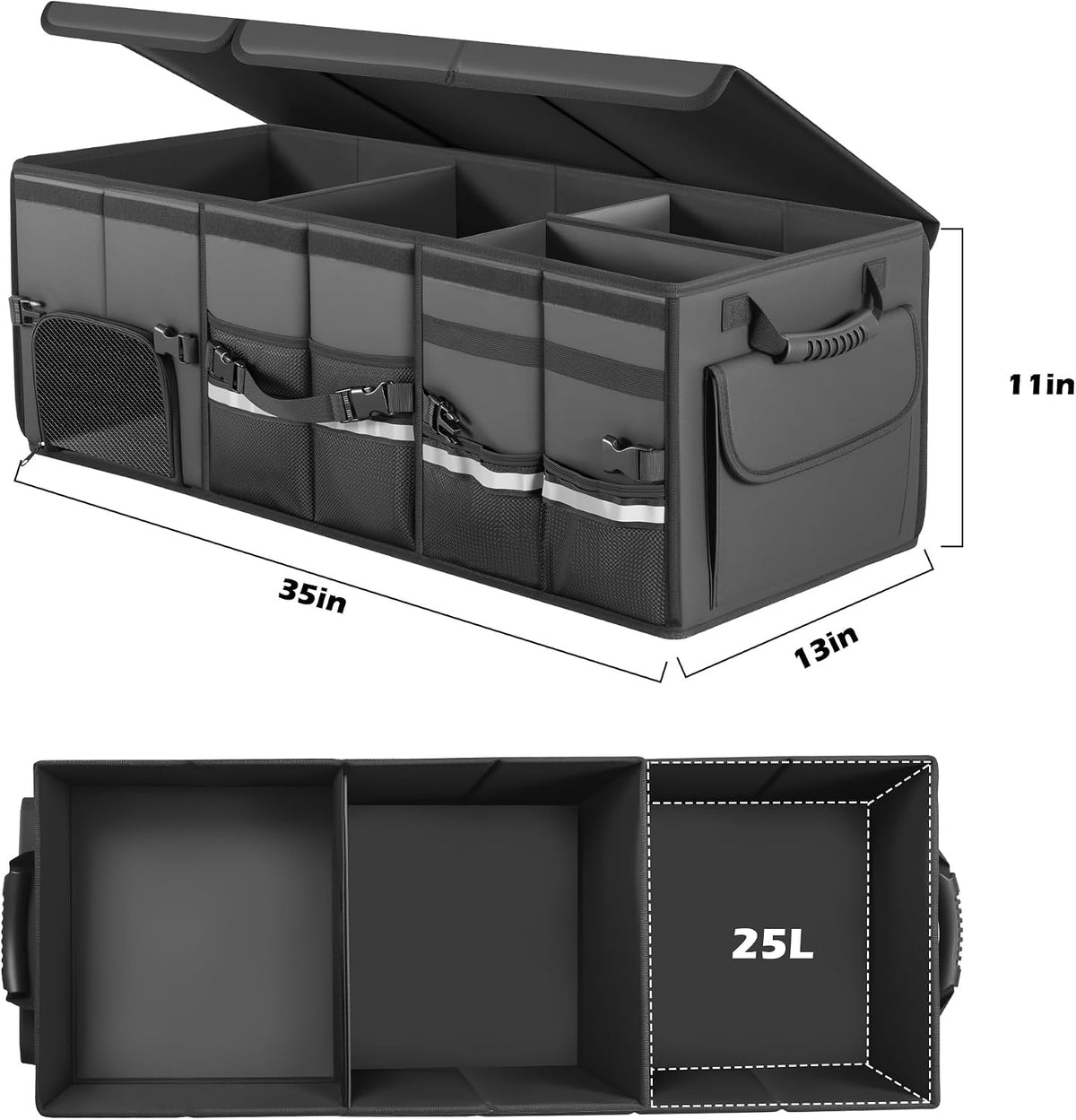 Trunk Organizer Car Organizer Leather Storage Box 3-grid Foldable