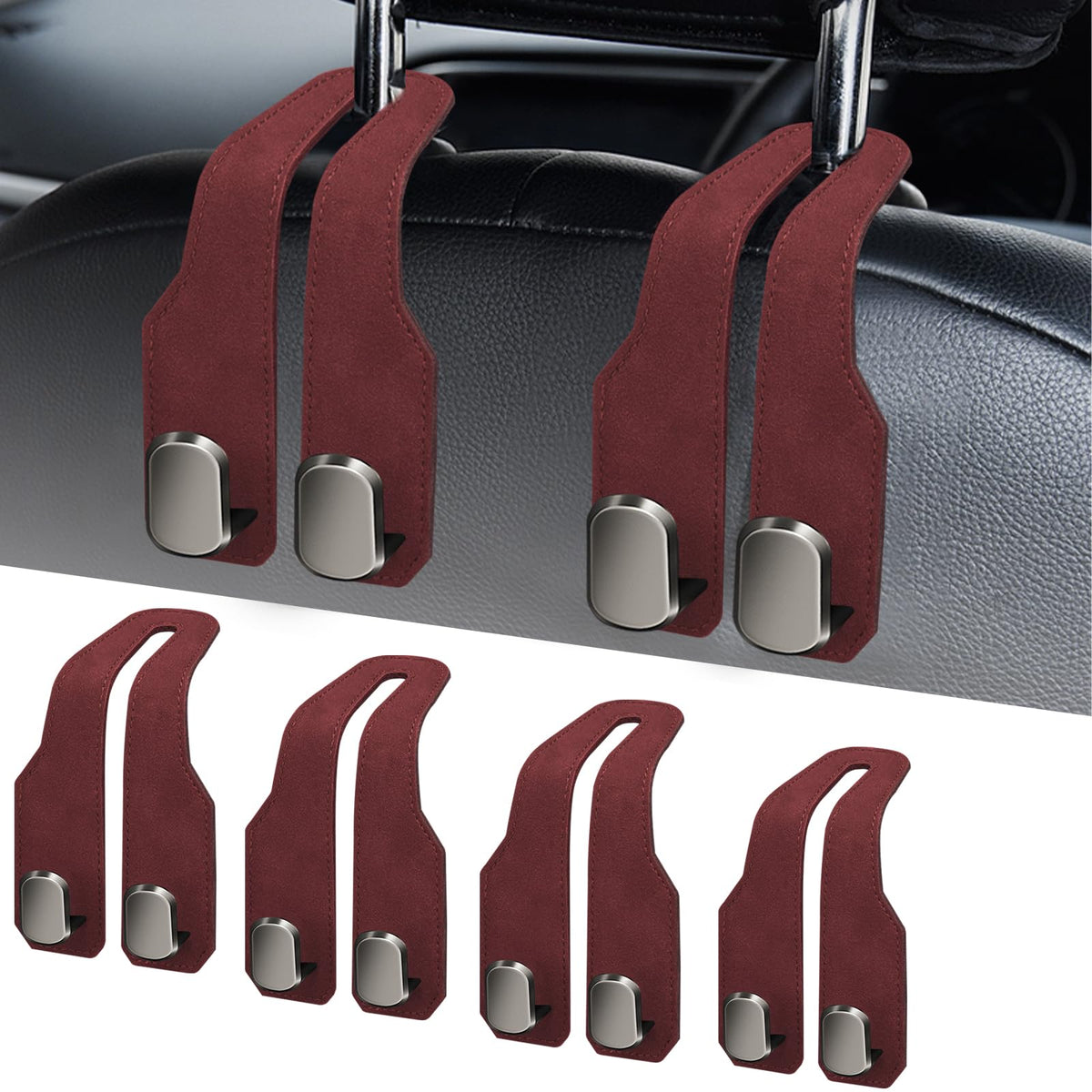 Car Purse Hook, Car Seat Headrest Hooks, Black Leather 2 Pack