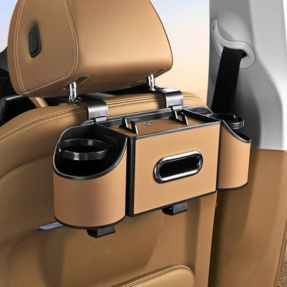 Back Seat Car Organizer,4 in 1 Multifunctional Car Back Seat Storage Box with Drink Cup Holder Tissue Box, for Hold Phone,Snacks, Drinks, Handbag-Black-2Packs