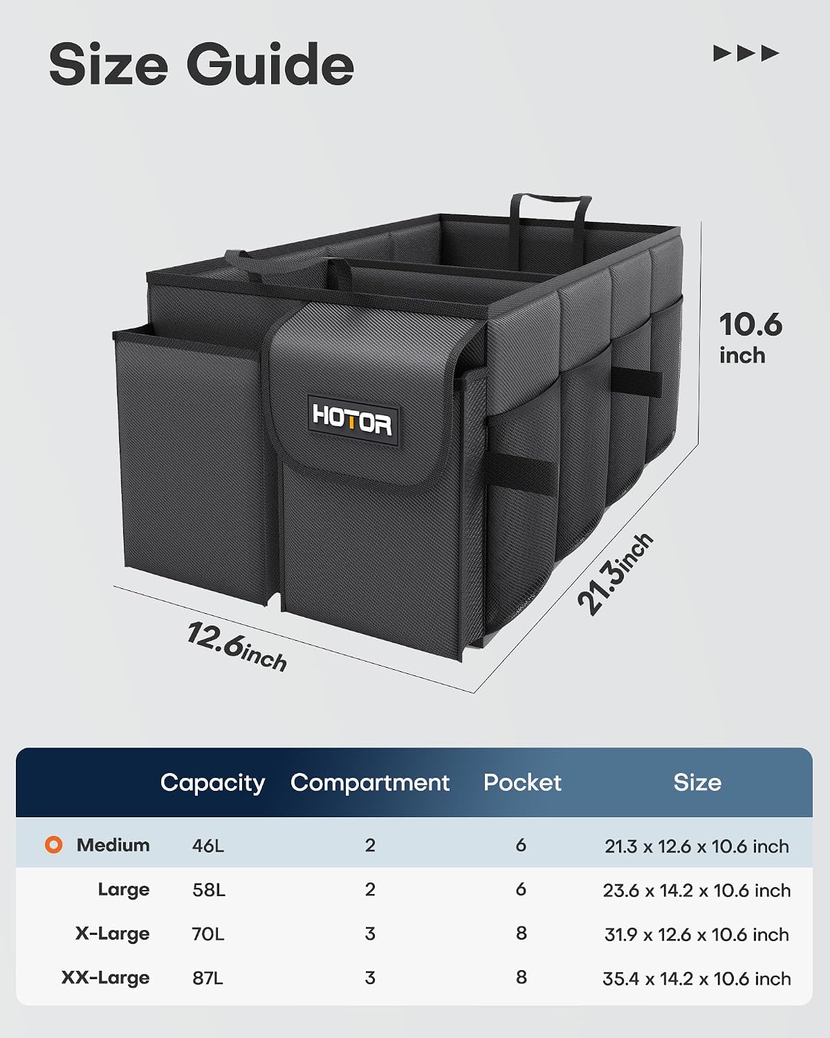 HOTOR Trunk Organizer - Foldable Car Organizer for SUVs & Sedans Storage
