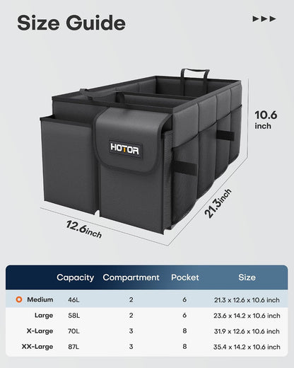 HOTOR Trunk Organizer - Foldable Car Organizer for SUVs & Sedans Storage