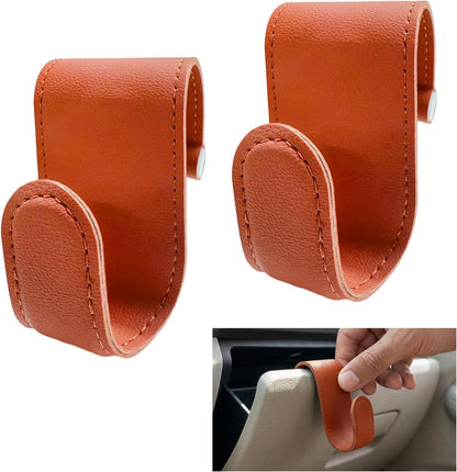 2 PCS Car Co-Pilot Glovebox Hook, Anti-Scratch Leather Passenger Seat Hanger Organizer, Multifunctional Vehicle Interior Seat Storage Hanger for SUVs Sedans Trucks (Orange)