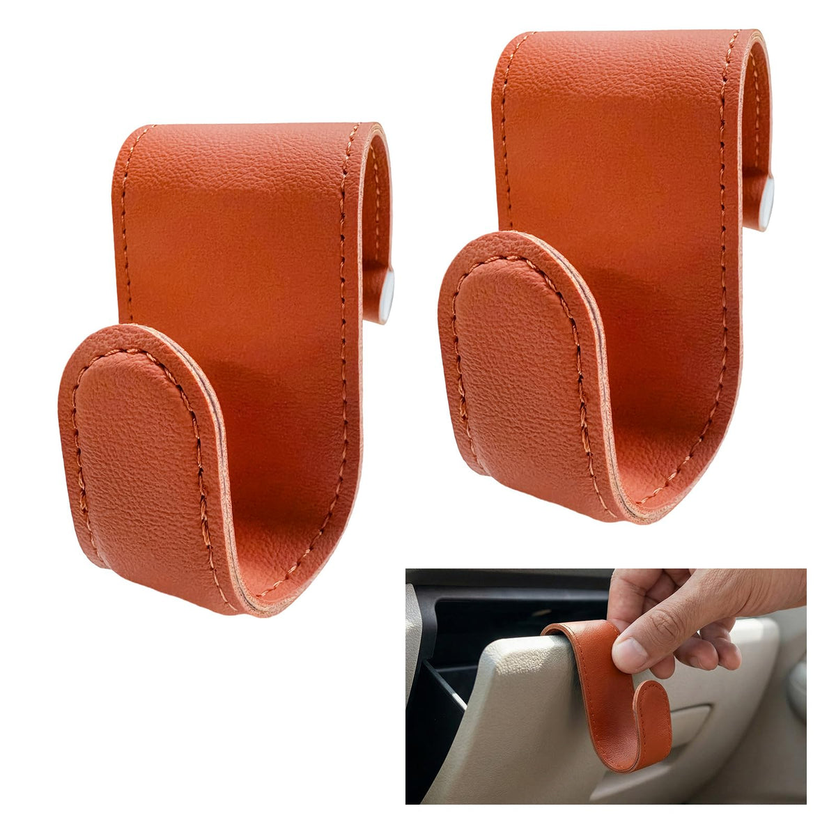 2 PCS Car Co-Pilot Glovebox Hook, Anti-Scratch Leather Passenger Seat Hanger Organizer, Multifunctional Vehicle Interior Seat Storage Hanger for SUVs Sedans Trucks (Black)
