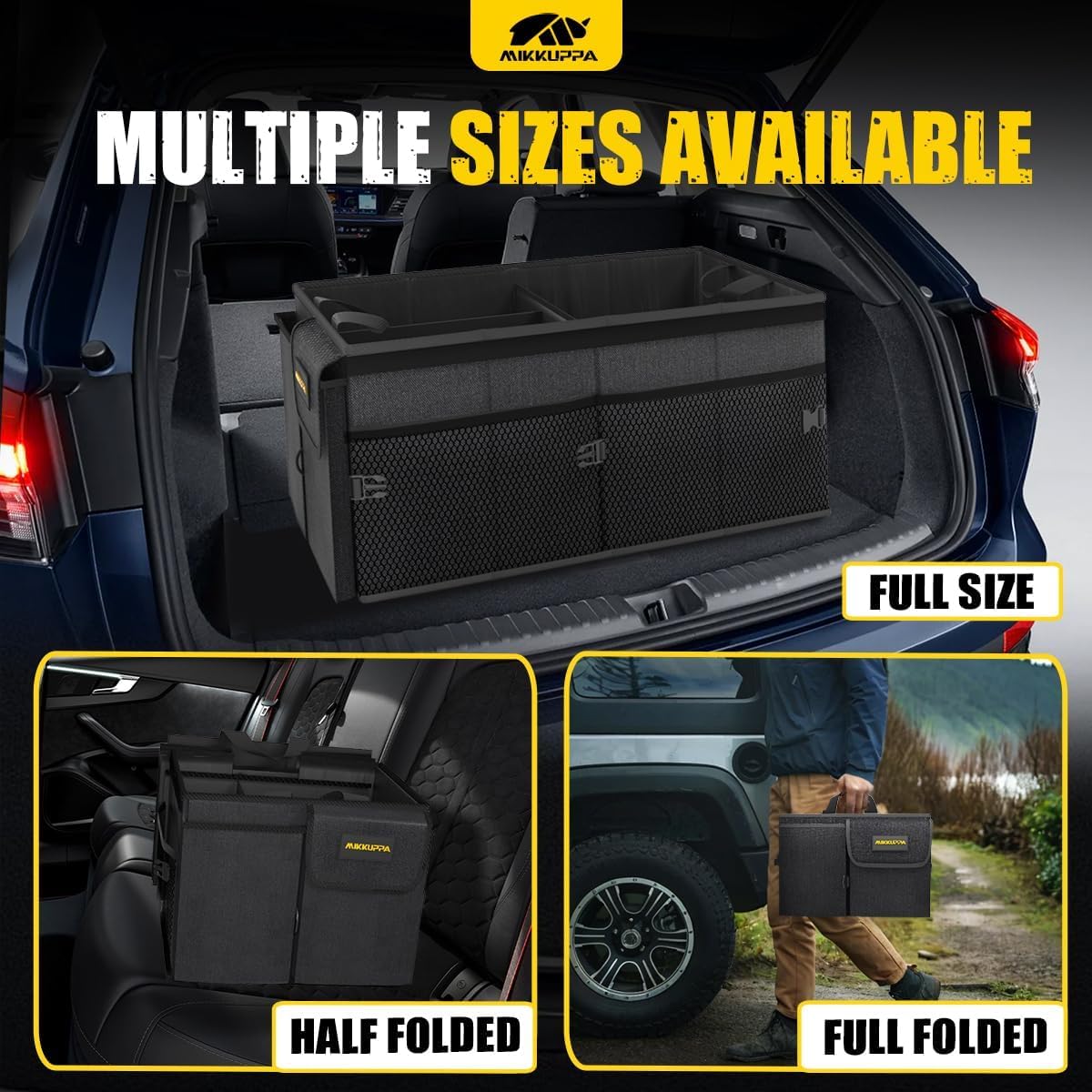 MIKKUPPA Trunk Organizer with Lid - 65L Collapsible Car Organizer, Black