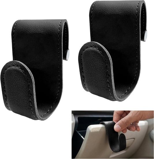 2 PCS Car Co-Pilot Glovebox Hook, Anti-Scratch Leather Passenger Seat Hanger Organizer, Multifunctional Vehicle Interior Seat Storage Hanger for SUVs Sedans Trucks (Black)