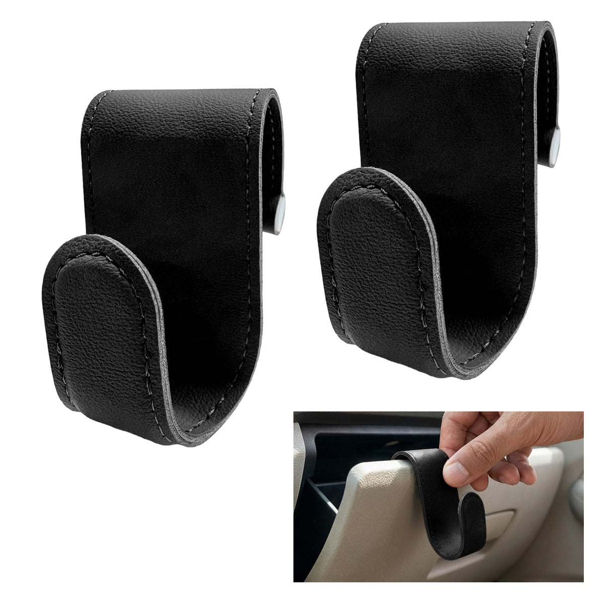 2 PCS Car Co-Pilot Glovebox Hook, Anti-Scratch Leather Passenger Seat Hanger Organizer, Multifunctional Vehicle Interior Seat Storage Hanger for SUVs Sedans Trucks (Black)