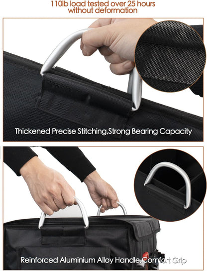 Small Trunk Organizer With Lid, For SUV Car Truck, Black 28L, Foldable Waterproof Oxford Fabric, 2-Compartments With Aluminium Alloy Handle