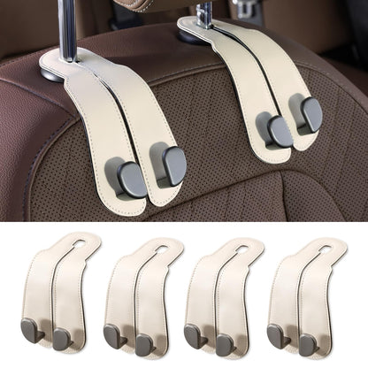 CoBak Purse Hook for Car - Universal Premium Stitched Leather and Aluminum-Magnesium Alloy Double Car Seat Back Storage Hook for Purses, Handbags, Bags (2 Pack),Black