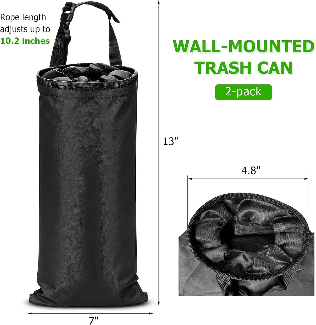 2 PCS Car Trash Bags, Washable Auto Garbage Bag with Elastic Vent & Sticky Strap Bottom Opening, Detachable Seat Back Garbage Container Trash Bin for Vehicle Home Outdoor