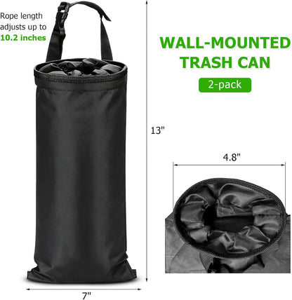 2 PCS Car Trash Bags, Washable Auto Garbage Bag with Elastic Vent & Sticky Strap Bottom Opening, Detachable Seat Back Garbage Container Trash Bin for Vehicle Home Outdoor