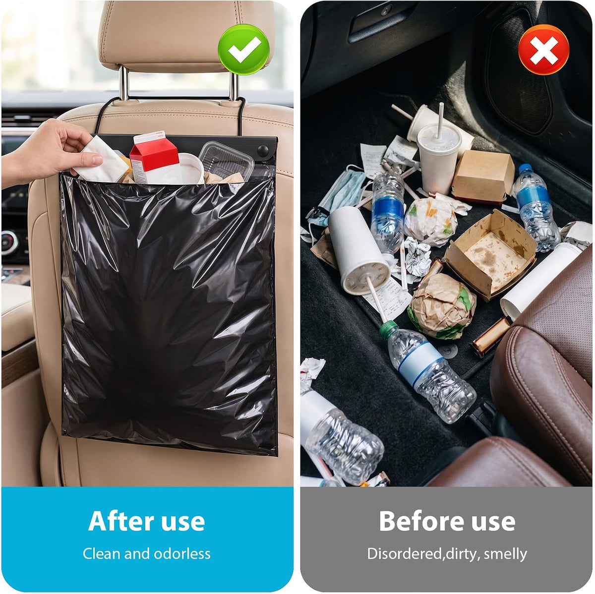 50 PCS Disposable Hanging Car Trash Bags, 2 Gallon Car Garbage Bags
