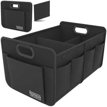 Homeve Car Trunk Organizer for SUV, 18.5Gal Large Capacity No-Sag Heavy Duty, Foldable Waterproof Anti-Slip Storage with 12 Pockets, Fit Sedan,Truck, Universal Car Accessories, Black, Large, 2 Compart