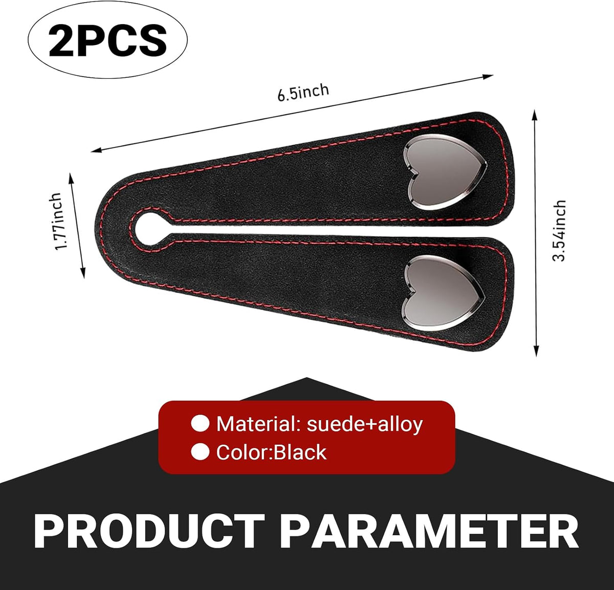 2 PCS Car Seat Headrest Hooks, Suede Cute Heart-shaped Metal Double-ended Purse Hook, Universal Rear Seat Car Kooks, Car Accessories for Women (Black)