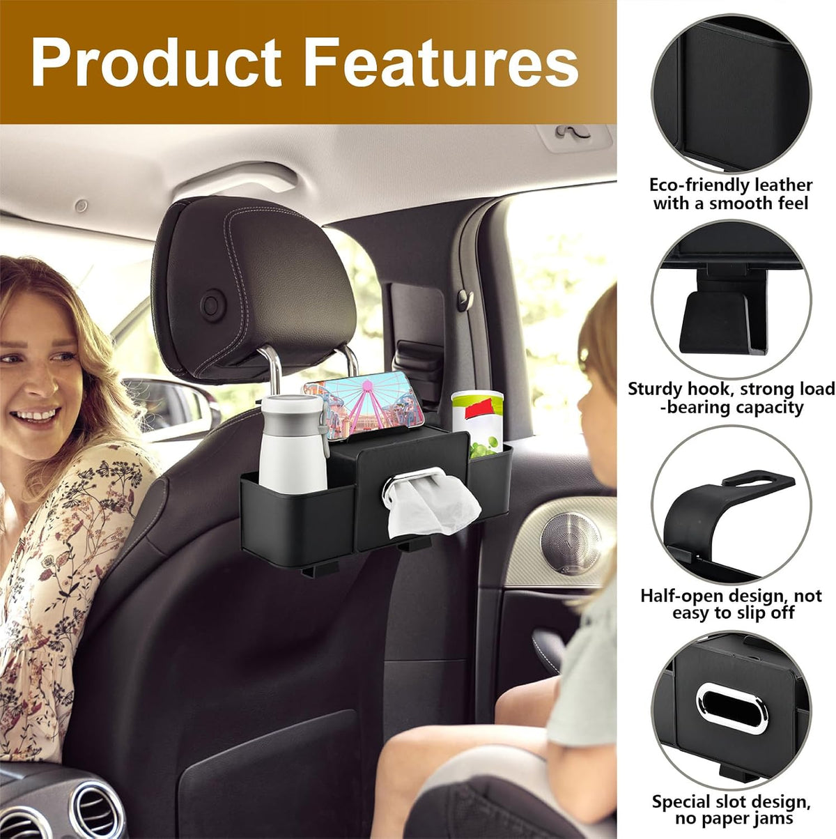Back Seat Car Organizer with Extra Large Capacity 4-in-1 Multifunctional