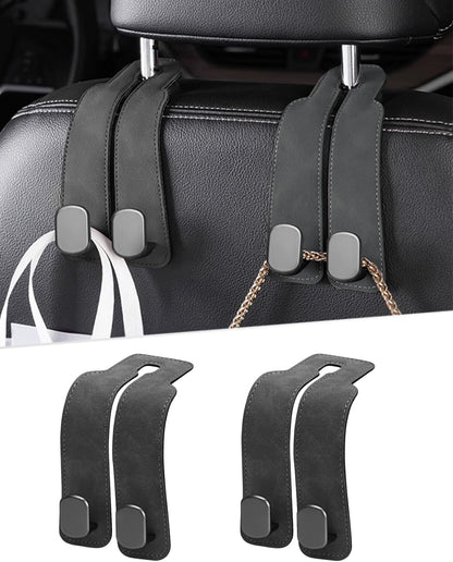 2 Pcs Car Hooks for Headrest, Adjustable Vehicle Seat Back Car Organizers and Storage Accessories, Universal Fit Double Metal Leather Purse Holder for Car (Grey)