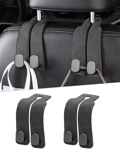 2 Pcs Car Hooks for Headrest, Adjustable Vehicle Seat Back Car Organizers and Storage Accessories, Universal Fit Double Metal Leather Purse Holder for Car (Grey)