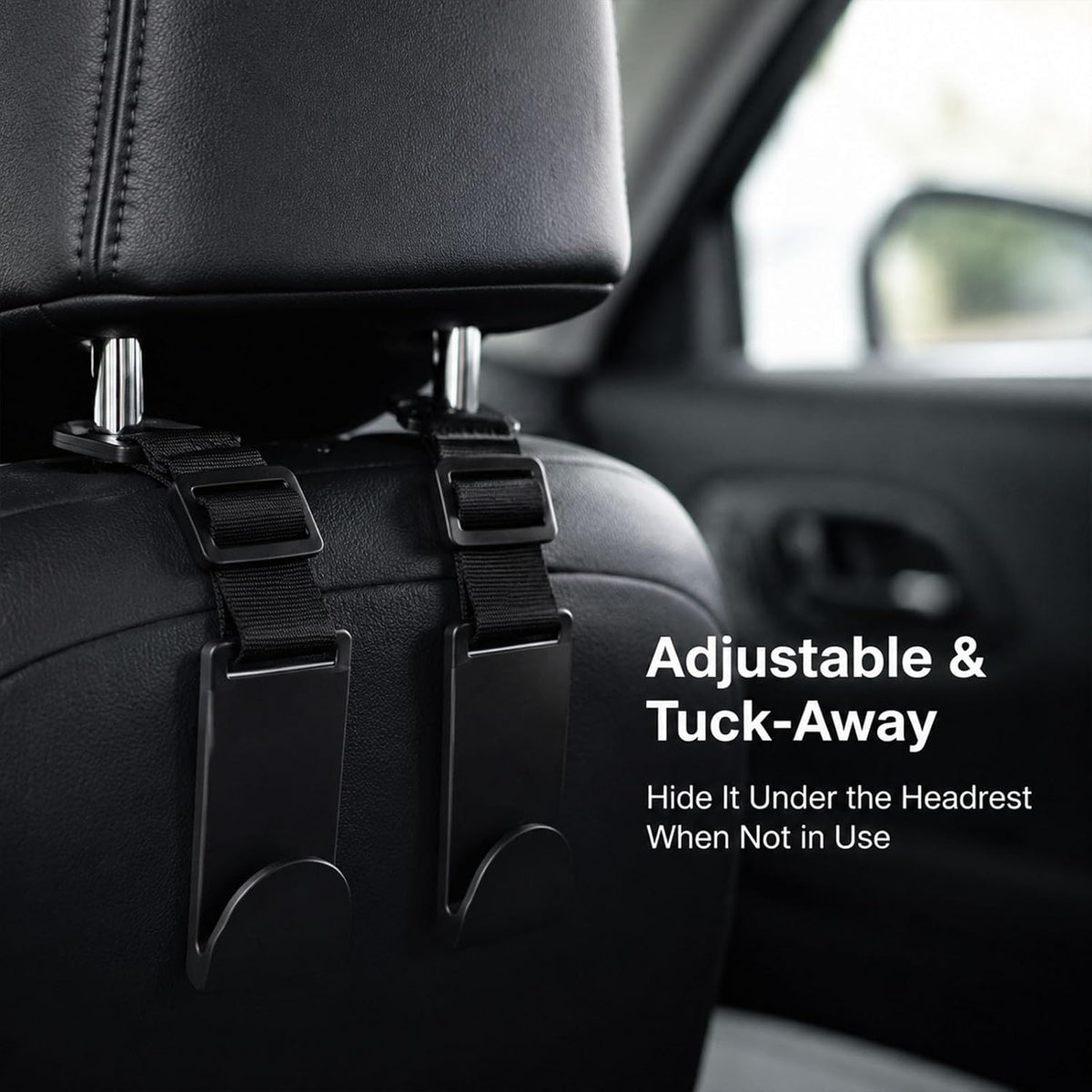 4 Pack Headrest Hooks for Car, Adjustable Purse Hook, 110 LBS Heavy Duty, Vehicle Seat Back Organizer for Purses, Bags, Handbags, Easy Install ﻿(Black)