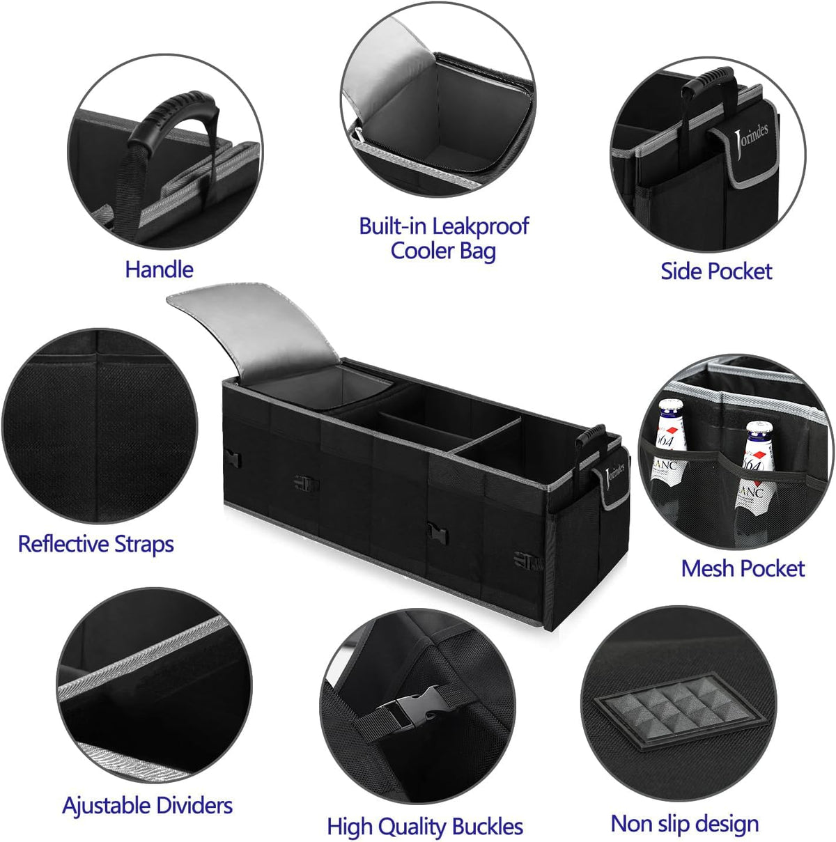Trunk Organizer and Storage with Built-In Insulated Leak Proof Cooler Bag