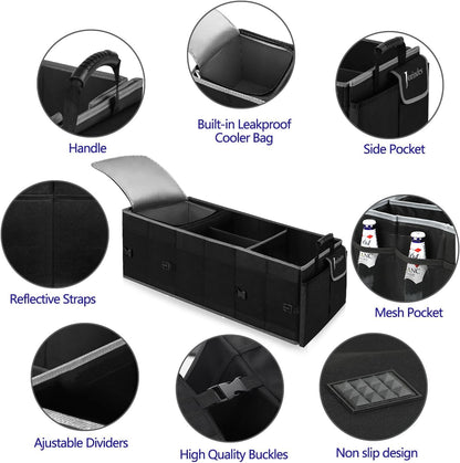 Trunk Organizer and Storage with Built-In Insulated Leak Proof Cooler Bag