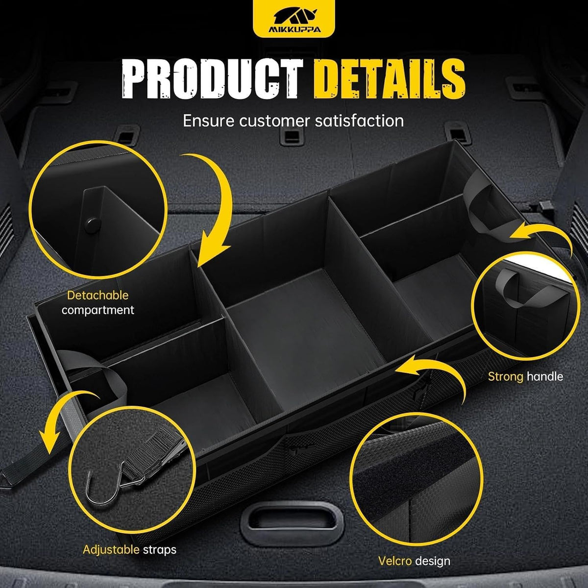 MIKKUPPA Trunk Organizer with Lid - 95L Collapsible Car Organizer, Black