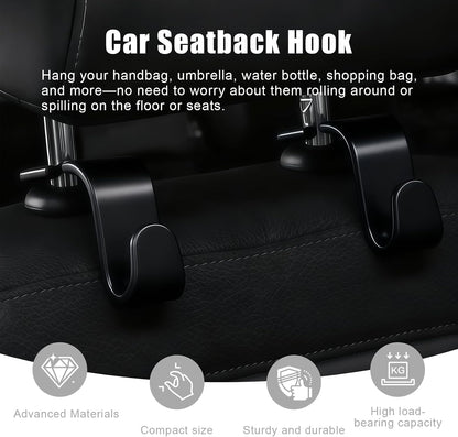 Purse Hook for Car, 4 PCS Car Purse Hook Headrest Hooks, 360° Rotatable Back Seat Storage Organizer, Universal Vehicle Seat Hanger for Purses, Handbags, Grocery Bags, Water Bottles, Black