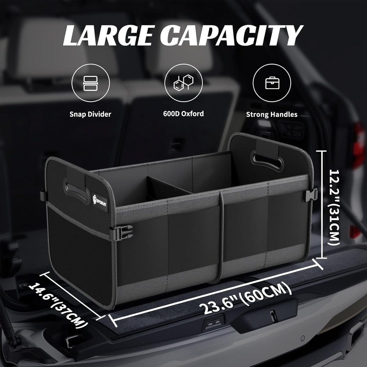 Sposuit Trunk Organizer for Car - 70L Collapsible Sturdy Car Storage, Black