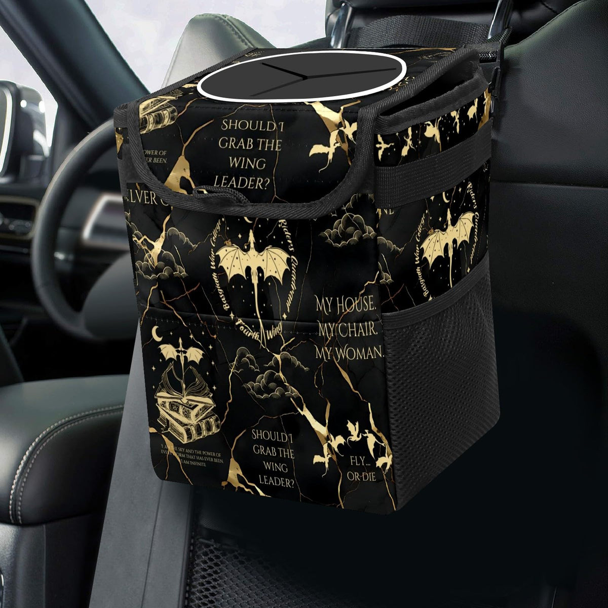 Gothic Moon Stars Boho Car Trash Can with Lid - Collapsible Reusable Waterproof Car Garbage Bag - Organizer