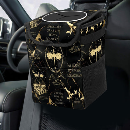 Gothic Moon Stars Boho Car Trash Can with Lid - Collapsible Reusable Waterproof Car Garbage Bag - Organizer