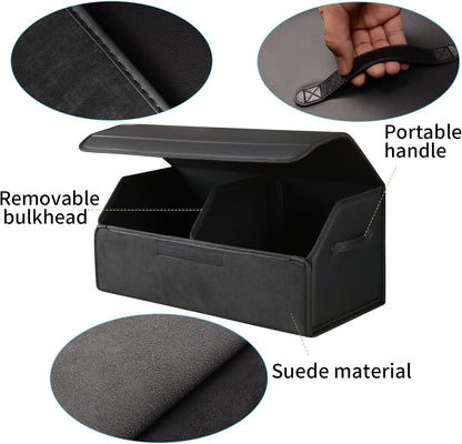 car organizers and storage for SUV,trunk organizer for sedan, leather foldable sleek box with lid,collapsible cargo bins, tool accessories containers,Collapsible Suede velvet (18 inch Covered)