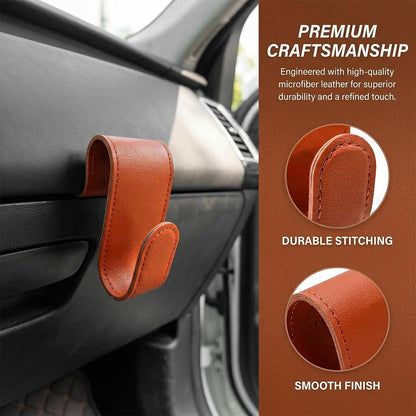 2 PCS Car Co-Pilot Glovebox Hook, Anti-Scratch Leather Passenger Seat Hanger Organizer, Multifunctional Vehicle Interior Seat Storage Hanger for SUVs Sedans Trucks (Orange)