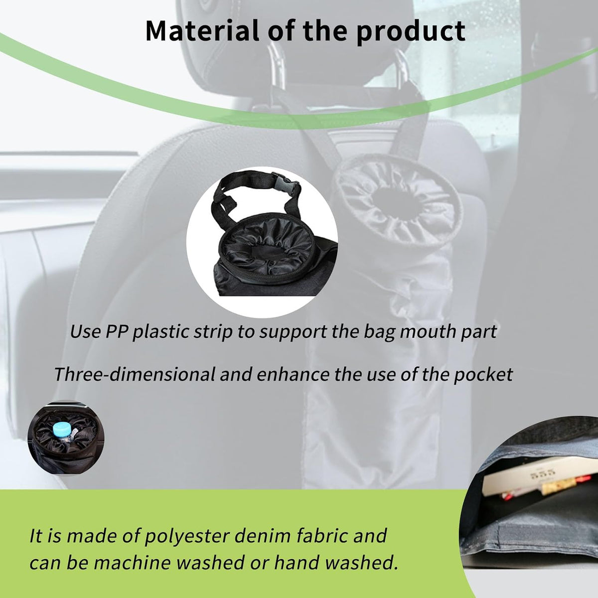 2 PCS Car Trash Bags, Washable Garbage Bag Hanging, Back Seat Hanging Bag with Elastic Opening for Outdoor Traveling & Home Use (Black)