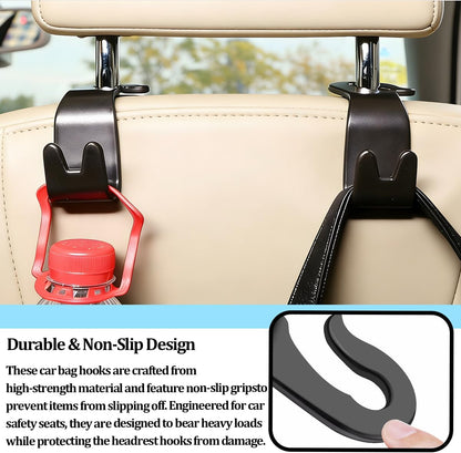 Car Seat Headrest Hook, 2PCS Vehicle Seat Back Storage Hanger Hook for Handbag Purse Coat, Automotive Interior Headrest Organizer, Universal for SUV Caravan Pickup