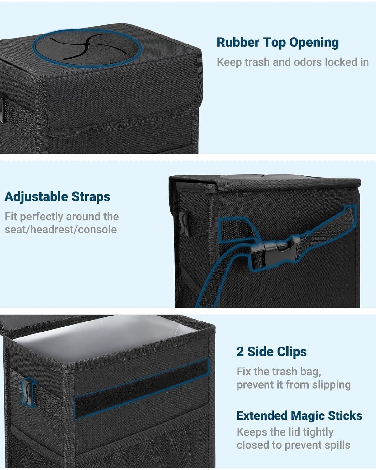 Capolo Car Trash Can with Lid, Leakproof Car Garbage Can Car Trash Bag