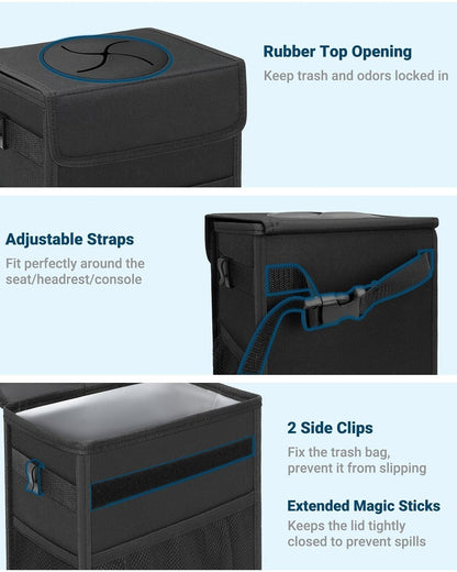 Capolo Car Trash Can with Lid, Leakproof Car Garbage Can Car Trash Bag