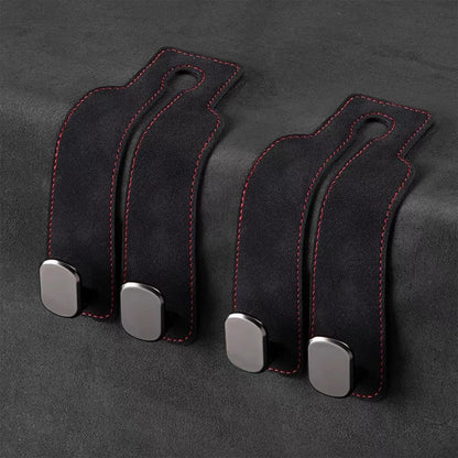 2 Pack Black Leather Car Headrest Hooks Purse Bag Storage Holders for Car Seats
