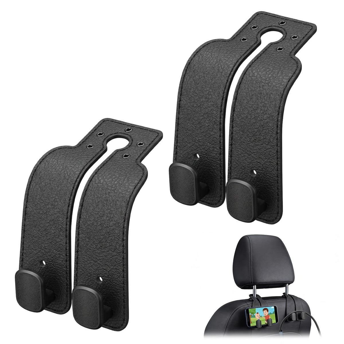 2 Pack Car Seat Back Double Hook, Headrest Hooks for Car, 2026 New Car Seat Back Organizer Storage Hook for Handbag, Purse, Coat Bags, and Accessories